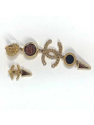 Chanel CHANEL CC Coco Mark Color Stone Faux Pearl A18K Earrings GP Women's Gold x Multicolor (view 2)