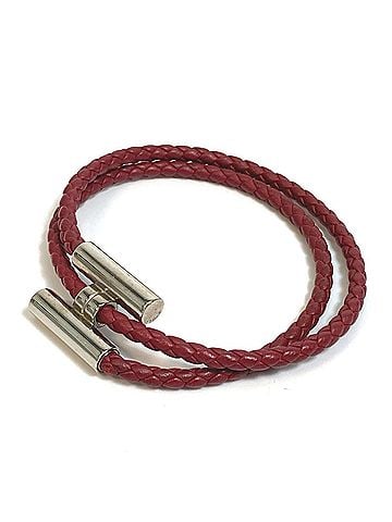 Hermès HERMES Tourni Tresse Braided Leather Bracelet with H Clasp, Unisex, Red-Brown (view 1)