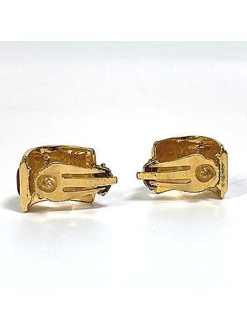 Hermès HERMES Cloisonne enamel earrings GP for women, red x gold, E-220930-7 (view 1)