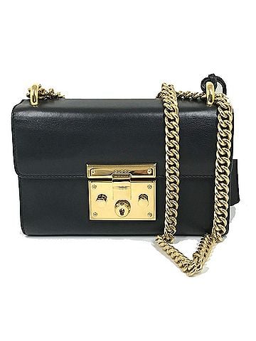 Gucci GUCCI 409487 Small Padlock Chain Shoulder Bag Leather Women's Black (view 1)