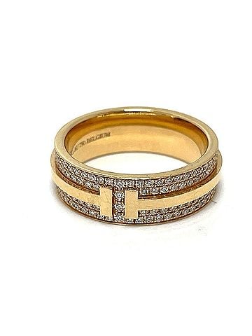 Tiffany & Co. TIFFANY &amp; Co. Tiffany T Two Wide Pavé Diamond Ring, 18KPG Gold, Women's (view 1)