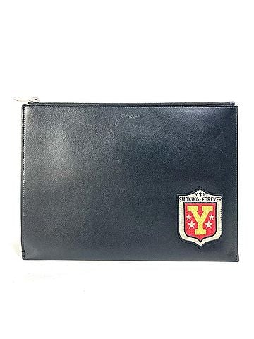 Yves Saint Laurent Yves Saint Laurent SAINT LAURENT PARIS 397295 Pouch Logo Patch Clutch Bag Leather Men's Black (view 1)