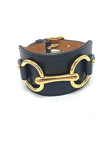 Hermès HERMES Horsebit Bangle Bracelet in Swift Leather, Black, Like New, Women's (view 1)