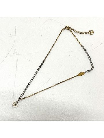 Louis Vuitton LOUIS VUITTON M68074 Logomania Two-Tone Chain Necklace, Metal, Women's, Gold (view 2)