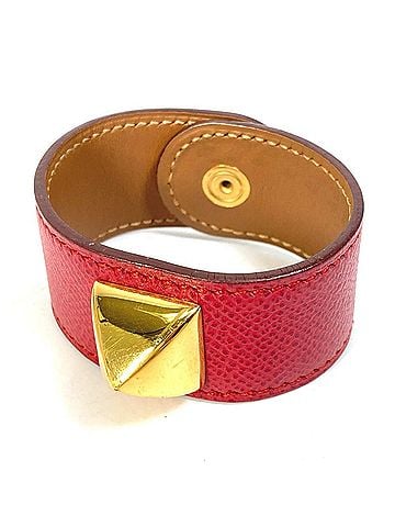 Hermès HERMES Medor Leather Bangle Bracelet/GP Women's Red (view 1)