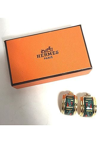 Hermès HERMES enamel earrings GP women's green (view 2)