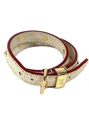 Louis Vuitton LOUIS VUITTON M91846 Suhali Brass Les Double Tours Bracelet, Women's, Leather, Blanc White (view 1)