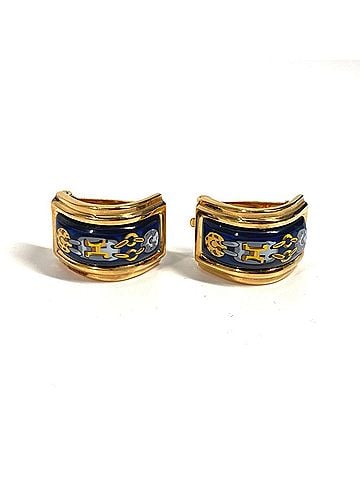 Hermès HERMES H Pattern Cloisonne Enamel Earrings GP Women's Gold and Blue (view 1)