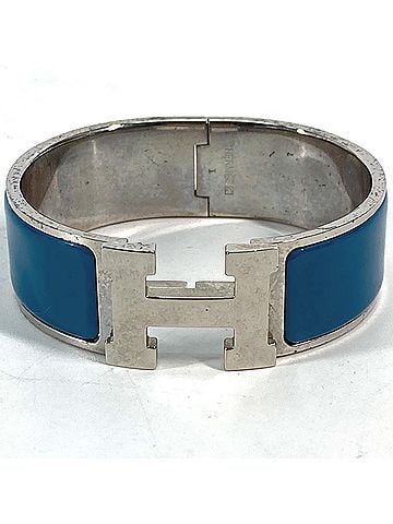 Hermès HERMES Click Clack GM Bracelet, Metal Bangle, Women's, Blue (view 1)