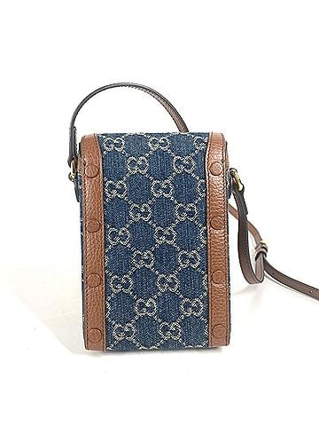 Gucci GUCCI 625615 GG Denim Horsebit 1955 Bag Pochette Shoulder Leather Women's Blue x Brown E-240605-12 (view 1)