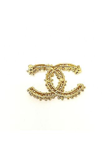 Chanel CHANEL Chanel 23A CC Coco Mark Flower Rhinestone Corsage Brooch Metal Women's Gold E-240503-8 (view 1)