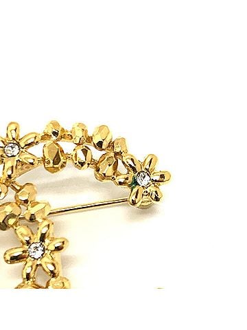 Chanel CHANEL Chanel 23A CC Coco Mark Flower Rhinestone Corsage Brooch Metal Women's Gold E-240503-8 (view 2)