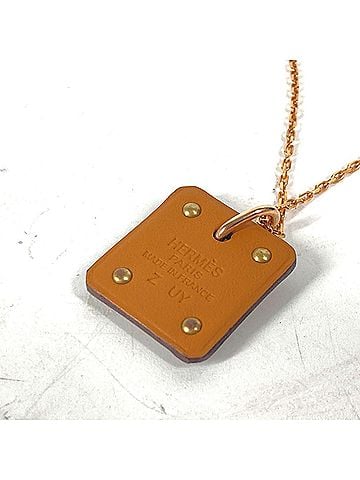 Hermès HERMES Hermes Heart Chain Asdukur PM Pendant Necklace Metal Leather Women's Etoupe Gray x Pink Gold Similar E-240605-15 (view 2)