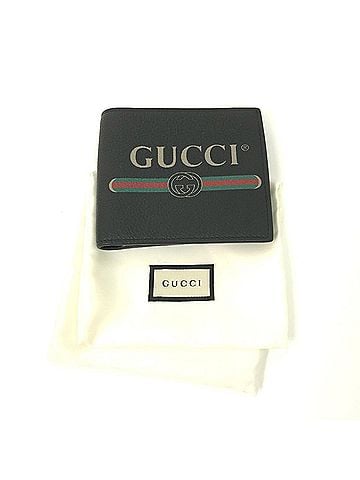 Gucci GUCCI 496316 Printed Compact Wallet Bi-fold Leather Men's Black E-240626-5 (view 1)