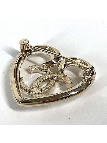 Chanel CHANEL P23C CC Coco Mark Heart Rhinestone Brooch Metal Women's Gold G-240725-34 (view 1)