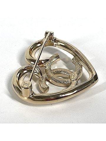 Chanel CHANEL P23C CC Coco Mark Heart Rhinestone Brooch Metal Women's Gold G-240725-34 (view 2)
