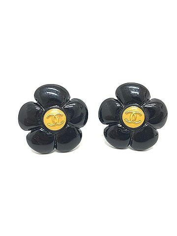 Chanel CHANEL Chanel 96P Coco Mark Flower Black Earrings Accessories Plastic Women's (view 1)