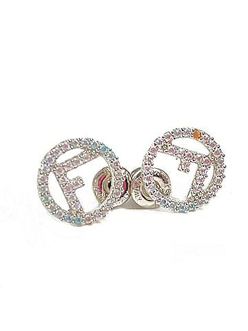 Fendi FENDI Rhinestone F's Earrings Metal Women's Silver x Blue Similar E-240710-23 (view 1)