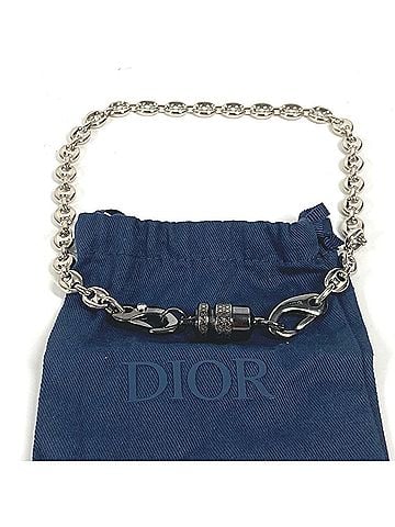Christian Dior Christian Dior Dior N2062HOMMT Chain Necklace Cylinder Cannage Metal Men's Silver G-240825-51 (view 1)