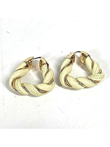 Bottega Veneta BOTTEGA VENETA Twisted Triangle Hoop Earrings, Accessories, Leather, AG925, Women's, Light Yellow (view 1)