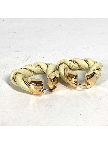 Bottega Veneta BOTTEGA VENETA Twisted Triangle Hoop Earrings, Accessories, Leather, AG925, Women's, Light Yellow (view 2)