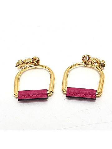 Hermès HERMES Hermes Heritage Equestre Etrier GM Accessories Earrings Swift Metal Women's Pink x Gold E-240823-4 (view 1)