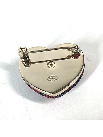 Chanel CHANEL B22K Heart Coco Mark CC Brooch Tweed Women's Navy x Red E-240918-20 (view 1)