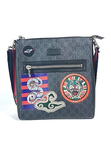 Gucci GUCCI 474137 GG Tiger Patch Courier Crossbody Bag Messenger Shoulder Supreme Canvas Men's Black x Multicolor (view 1)