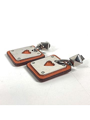 Hermès HERMES Hermes Heart Asdukur PM Earrings Metal Leather Women's Silver OT-240917-37 (view 1)