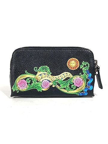 Versace VERSACE Versace logo large wallet coin purse round zipper wallet/coin case leather men's women's black (view 1)
