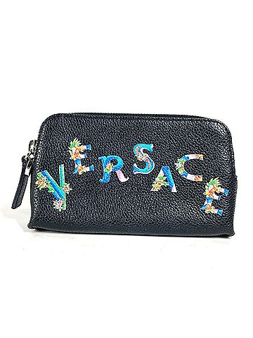 Versace VERSACE Versace logo large wallet coin purse round zipper wallet/coin case leather men's women's black (view 2)