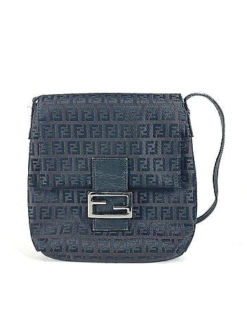 Fendi FENDI Zucca Zucchino Bag Flap Pochette Crossbody Shoulder Canvas Leather Women's Black (view 1)