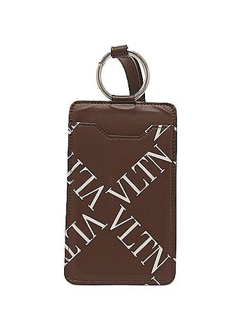 Valentino VALENTINO Valentino logo all-over pattern strap smartphone accessory neck shoulder bag leather men women brown (view 1)