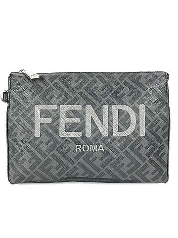 Fendi FENDI 7VA564 Logo Zucca Pouch Bag Clutch Leather Men's Black (view 1)