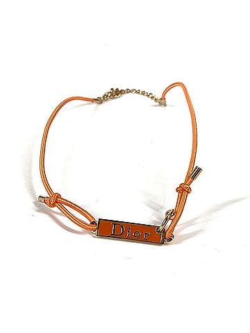 Christian Dior Christian Dior Dior Logo Plate Choker Accessory Chain Necklace Metal Rubber Women's Orange (view 1)