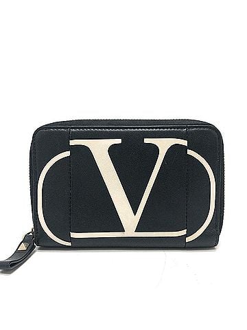 Valentino VALENTINO V logo bi-fold wallet, middle small item, leather, men's, black (view 1)