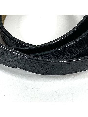 Hermès HERMES Hermes API 4-row long logo accessory bracelet leather men's women's black (view 2)