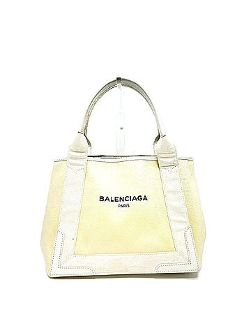 Balenciaga BALENCIAGA 339933 Navy Cabas S Bag Handbag Tote Canvas Leather Women's White (view 1)