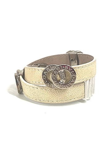 Bvlgari BVLGARI Logo Double Coiled Bracelet, Leather, Women's, Beige (view 1)