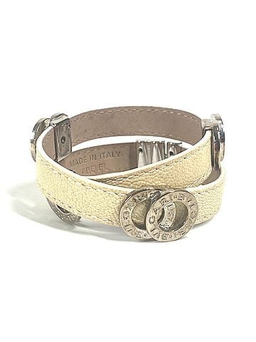 Bvlgari BVLGARI Logo Double Coiled Bracelet, Leather, Women's, Beige (view 2)