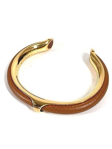 Hermès HERMES Hermes Bracelet Bangle Metal/Leather Women's Brown (view 1)