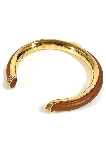 Hermès HERMES Hermes Bracelet Bangle Metal/Leather Women's Brown (view 2)