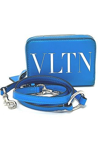 Valentino VALENTINO TY0P0R48CFW Fluo Strap Round Zip Compact Wallet Bi-fold Leather Women's Blue (view 1)