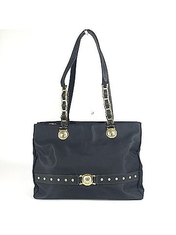 Versace Versace Logo Sunburst Tote Bag with Chain Shoulder in Nylon/Leather, Unisex, Black (view 1)