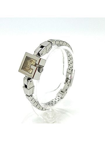 Gucci GUCCI 102 G Mini Square Chain Quartz Watch, Stainless Steel, Women's, Silver (view 2)