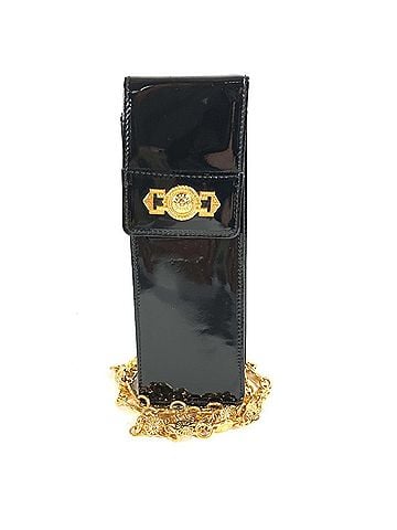 Versace VERSACE Vintage Sunburst Logo Phone Bag, Flap Chain Crossbody Pochette Shoulder Enamel, Women's, Black (view 1)