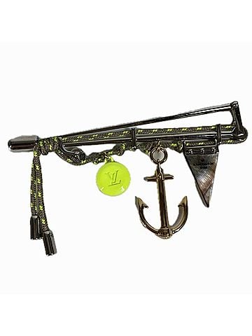 Louis Vuitton LOUIS VUITTON Louis Vuitton Rope LV Logo Pin Brooch, Metal, Men's and Women's, Silver (view 1)