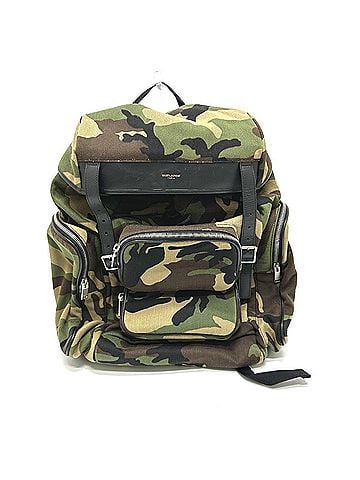 Yves Saint Laurent Yves Saint Laurent SAINT LAURENT PARIS 437110 Multi-Pocket Camouflage Backpack, Canvas and Leather, Green, for Men Women (view 1)