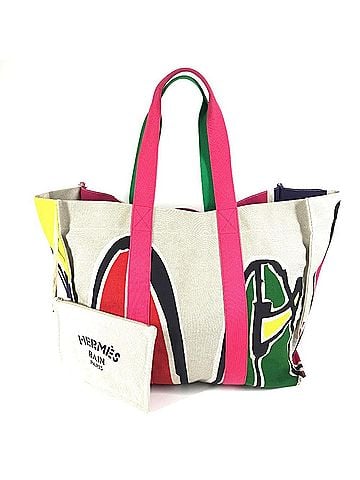Hermès HERMES Tote Bag with Pouch, Sebas de Plage Logo, Shoulder Bag, Boston Cotton, Men's/Women's, Multicolor (view 1)