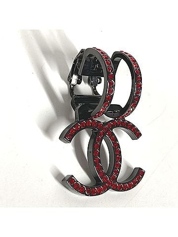 Chanel CHANEL B17S Crystal Coco Mark Swing Rhinestone Earrings, Single Ear, CC Logo, Metal, Women's, Red (view 2)